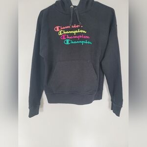 Champion women's black powerblend stacked script hoodie Size Small